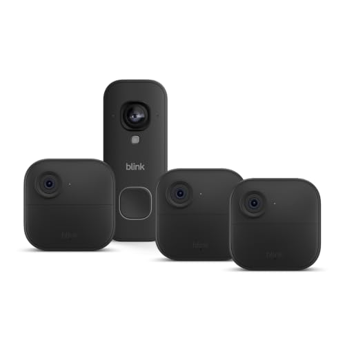 Blink Outdoor 4 con Blink Videocitofono 2K+ cablato (ultimo modello), Nero, Modulo di sincronizzazione di base incluso
