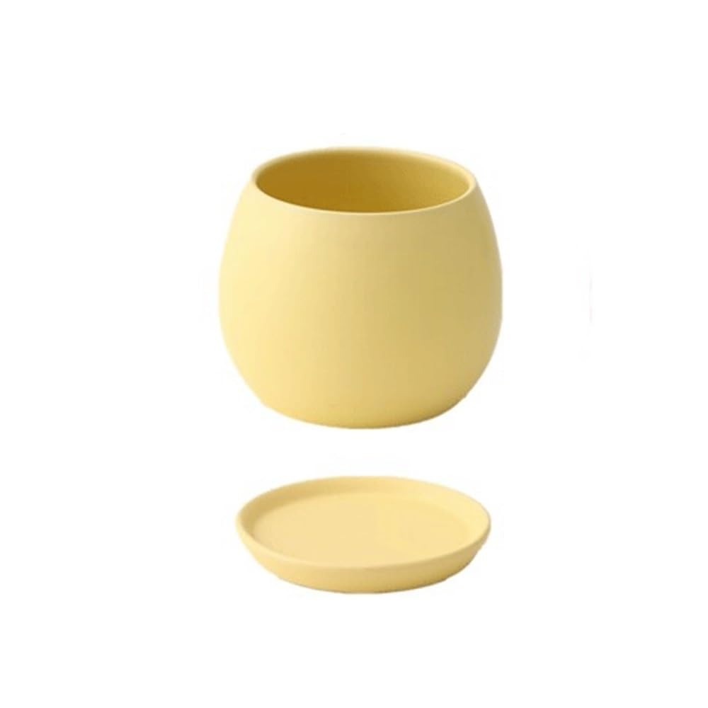 XBGfdySD Ceramic Plant Pot, with Pallet and Drainage Hole Flower Pots Round Planter(Yellow,Small)