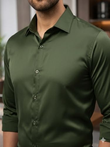 Image of DEELMO Combo of Men's Stylish Solid Satin Casual Shirt for Men Full Sleeves| Poly Satin Silk Shirt Pack of 2