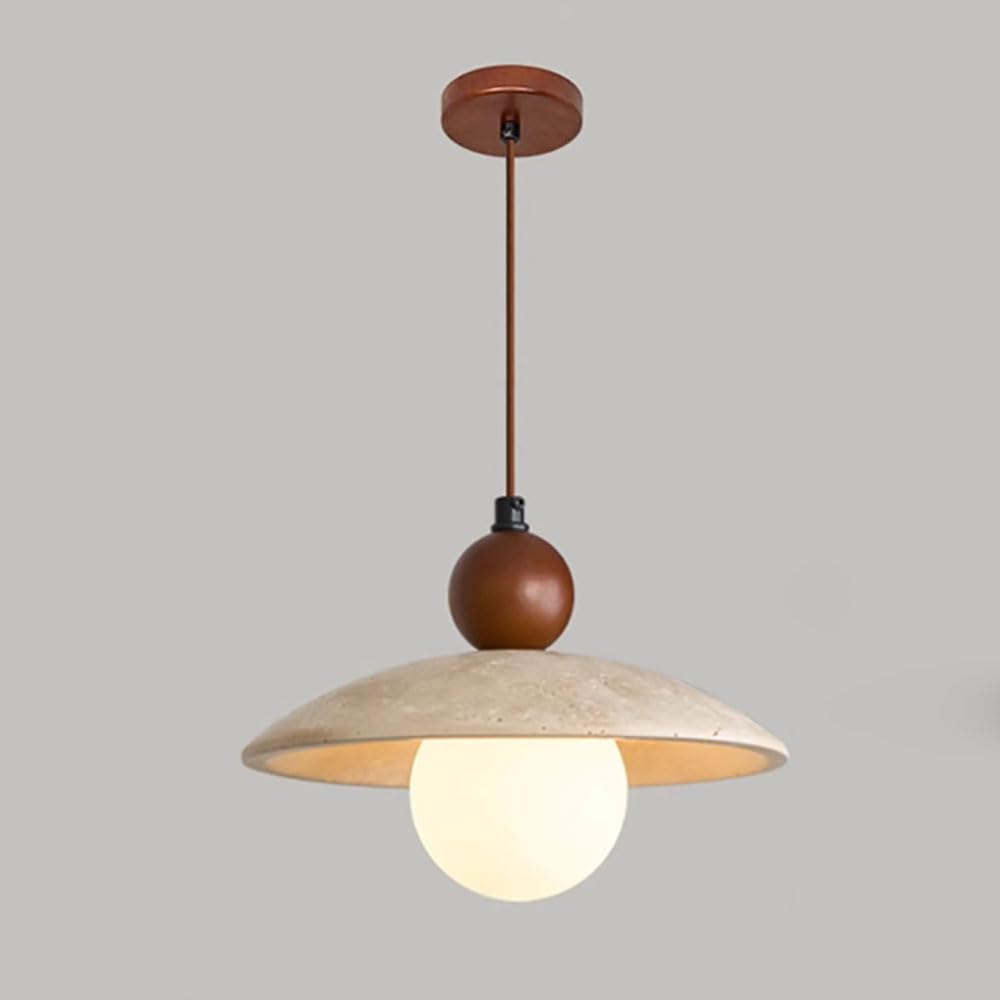 Lampada a sospensione in pietra frisbee, lampada a sospensione in noce con paralume in travertino giallo, lampade a sospensione retrò da comodino, apparecchio di illuminazione G9, lampadari decorativi