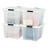 IRIS USA 54 Qt Stackable Plastic Storage Bins with Lids 4 Pack BPA Free Made in USA Discreet Organizing Solution Latches Durable Nestable Containers Secure Pull Handle Pearl