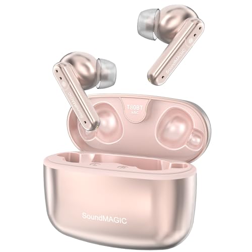 Image of SoundMAGIC T80BT ANC True Wireless Earbuds with Hi-Res Audio,Hibrid Active Noise Cancelling, ENC Call Clarity, 20H Playtime, IPX5 Waterproof, Ultra-Comfy Fit for Sports /Work /Gaming (Pink)