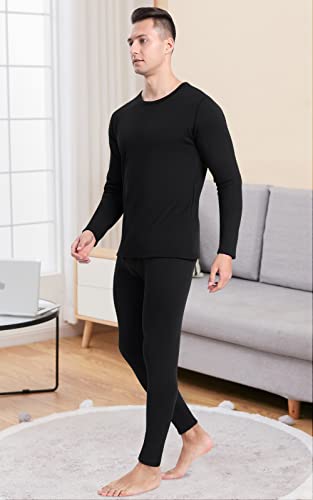 Mrignt Thermal Underwear For Men, Heavyweight Long Johns Set Ultra Soft Lined Warm Base Layer Top And Bottom For Extreme Cold Weather Black #TOP2