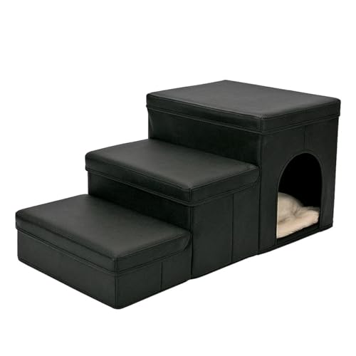 Escada Pet Dobrável com Caixa de Armazenamento e Casinha Multiuso (Preto)