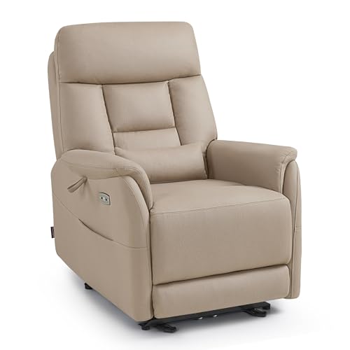 M MCombo Fernsehsessel Elektrisch Verstellbar, Relaxsessel mit Liegefunktion, Massagesessel 3 cm Wandnah, TV Sessel für Enge Räume, USB & Lendenkissen, Wohnzimmer, 7063 (Beigebraun)