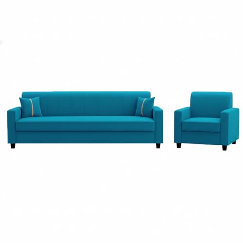Image of FURNY Cosmos 5 Seater Fabric 3+1+1 Sofa Set (Aqua Blue) Premium Velvet Finish | Durable Comfort | Ideal for Living Room