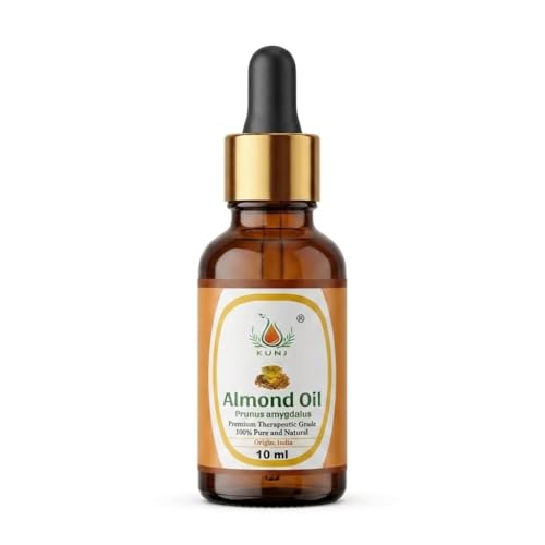 Image of KUNJ Almond Oil (Prunus Amygdalus) 10ML - 100% Pure & Natural, Cold Pressed, Undiluted Carrier Oil for Face Glow, Skin Moisturizing, Hair Nourishment, Body Care & Aromatherapy Massage