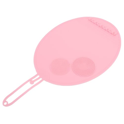 Ymiko Silicone Makeup Brush Cleaning Mat Large Size Multi Textured Washing Tool Scrubber Cosmetic Cleaner Pad Portable for Travel Home Use (Pink)