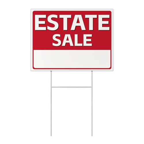 Estate Sale Signs with H-Stakes 17 x 13 Large Double Sided Yard Sign Weatherproof Corrugated Plastic Sign Easy to Install for Property Liquidation Moving Sale & Community Events (Red)
