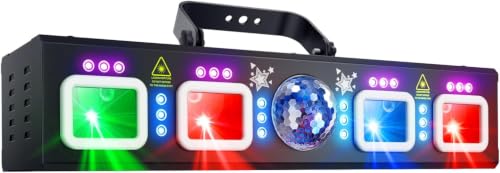 Image of KeoBin Pro 7-in-1 DJ Lights for Party - DMX & Sound Activated Laser Light Show Projector with Disco Ball Light, RGBW & UV Strobe Party Lights Indoor for Rave Club Dance Bar Gig DJ Lighting