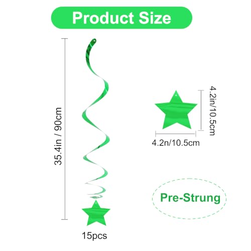 Image of BEISHIDA Green Star Hanging Swirl Decorations,Hanging Gold Party Supplies for Graduation Wedding Baby Shower Decorations,Pack of 15
