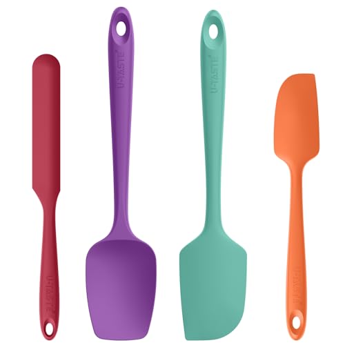 315℃ Heat Resistant Baking Spatula - U-Taste High Hot Proof Flexible and Sturdy Food Grade Silicone Bowl Scraper, Dishwasher Safe Kitchen Utensils for Non-Stick Cookware (Set of 4, Colorful)