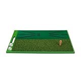 Golfoy Dual Surface Nylon Grass with Swing Detection Velvet Impact TPE Base Portable Golf Hitting Mat with Handle (62cm X 32cm)