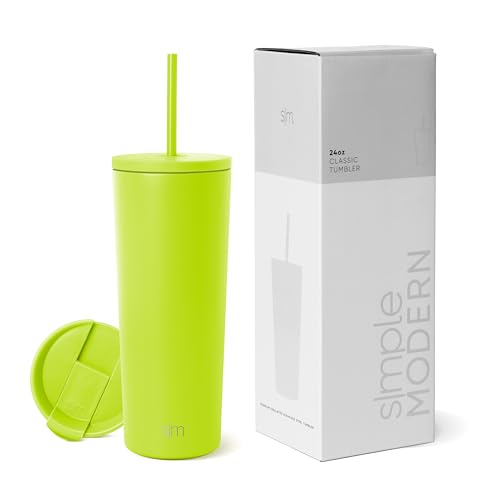 Image of Simple Modern Insulated Tumbler with Lid and Straw | Iced Coffee Cup Reusable Stainless Steel Water Bottle Travel Mug | Gifts for Women Men Her Him | Classic Collection | 24oz | Green Apple