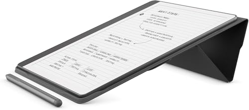 Image of Amazon Kindle Scribe Essentials Bundle including Kindle Scribe (16GB) - Tungsten, Premium Pen, Leather Folio-Black, and Power Adapter