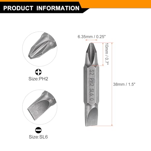 QUARKZMAN 2tlg Bit Set Schrauberbit-Set, PH2 6x38mm Magnetisch Bitsatz Schraubendreher Power Bits S2 Stahl Doppelseitige Schlagschrauber Zubehör für Elektrowerkzeuge, Grau