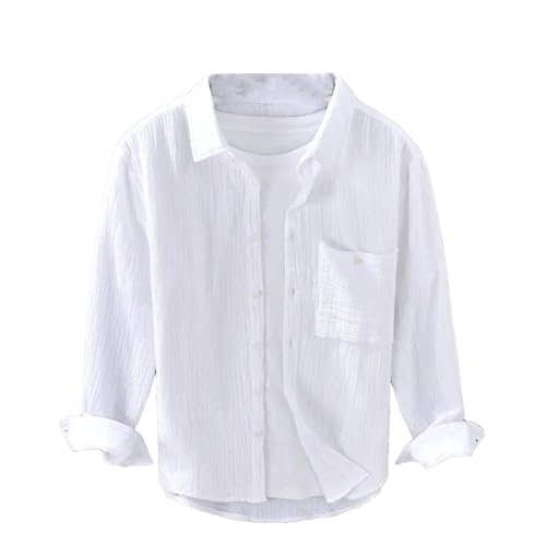 Men's Casual Shirt Crinkled Double Gauze Long Sleeve Square Neck Cotton Beach Blouse Tops