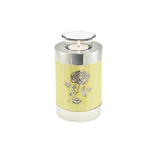 Cherished Urns Bloom Yellow Patterned With Rose Tea Light Cremation Urn Keepsake Urn For Ashes