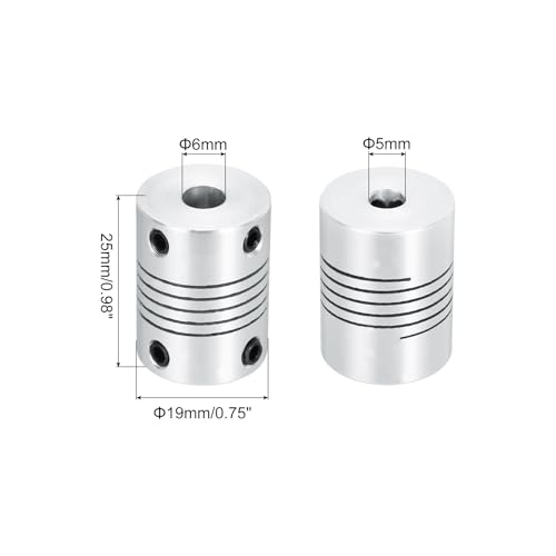 QUARKZMAN 5 Stück Flexible Kupplungen 5mm bis 6mm Aluminium Wellenkupplung L25xD19mm Klauenkupplung Schrittmotor Gelenkverbinder für 3D Drucker CNC Maschine DIY Encoder Motorwelle Silber