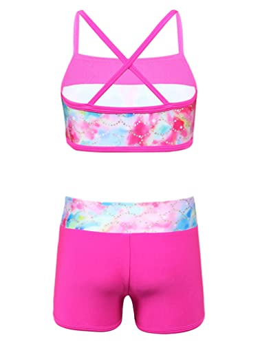 Moily Kids Girls Mermaid 2 Pcs Tankini Metallic Criss Cross Back Crop Top with Booty Shorts Dance/Party Set2