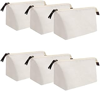 Belle Vous 6 Pack White Makeup Cosmetic Bags - Large Canvas Zipper Pouch for Women and Men - Multipurpose Travel Toiletry Organisers for Makeup Brushes, Pencil Case, Coins, and Craft Accessories