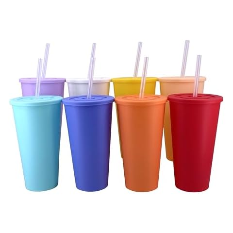 YUYUHUA 24 oz Cup with Lid and Straw - Reusable Tumbler with Lids and Straws, BPA Free Iced Travel Coffee Mug Water Bottle for Kids Adults Women (8 Pack) Cover