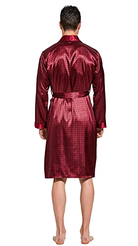 Image of TONY AND CANDICE Men's Satin Robe Lightweight Long Sleeve Silk Kimono Bathrobe with Shorts Set Sleepwear