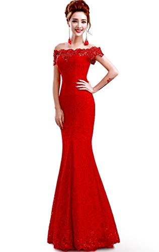 Babyonline 2016 off shoulder lace Mermaid Evening Formal Bridesmaid dress,Red,10