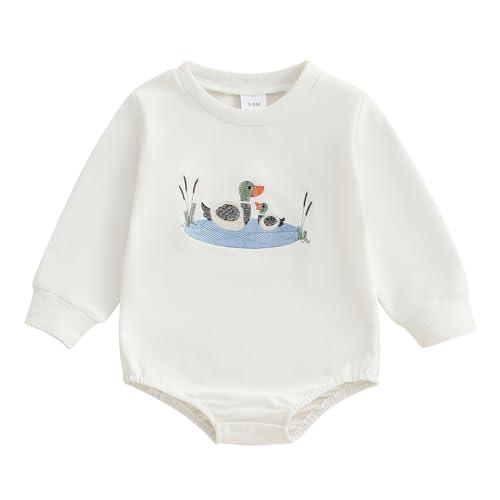 Image of CEHEDDO Duck Hunting Baby Clothes Bubble Romper Baby Boy Mallard Duck Long Sleeve Sweatshirt Bodysuit Fall Winter Outfit