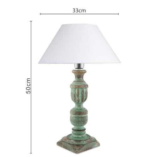 Image of Homesake Handcrafted Wooden Table Lamp for Living Room & Bedroom | Bedside Rustic Algae French Table Lamp with White Fabric Shade | Included Bulb | Decorative Wooden Night Lamp for Home Decor