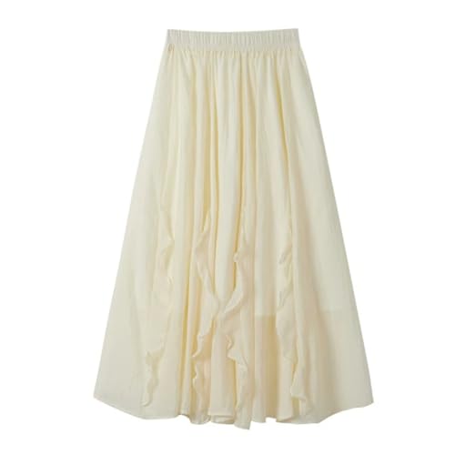 Women’S A-Line Skirt Elastic High Waist Decorative Hem Slight-Stretch Loose Fit Flowy Movement4