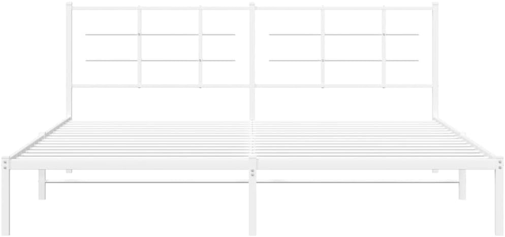 White Powder-Coated Steel Bed Frame Double Size with Headboard Modern Minimalist Bedroom Furniture Sturdy Heavy-Duty Platform Foundation for Mattress Support