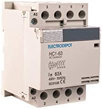 Electrodepot 60 Amp 4 Pole Normally Open IEC 400V Contactor (Silent Operation) – 110-120VAC Coil, Inductive 40A, Resistive 60A with Mounting Base for DIN Rail