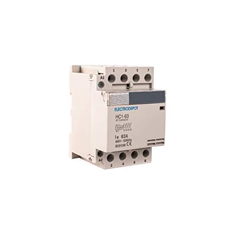 Electrodepot 60 Amp 4 Pole Normally Open IEC 400V Contactor (Silent Operation) – 110-120VAC Coil, Inductive 40A, Resistive 60A with Mounting Base for DIN Rail (1 Pack) Cover
