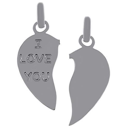 Pendentif Coeur sécable I Love You en Argent 925 rhodié - Femme - Homme - Neuf