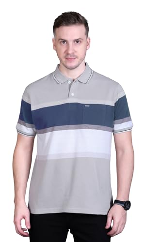 Image of GODFREY Striped Tshirt Shirts Men Cotton Polo T Shirt for Man with Pocket - Regular Fit Half Sleeve Collar T Shirts for Men
