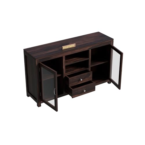 Image of BWF Premium Sheesham Shining Glass Door View Storage Cabinet for Home, School, Office, Shop, Medical Clinic and Garage | Wooden Chest of Drawers (BP - 03 Walnut)