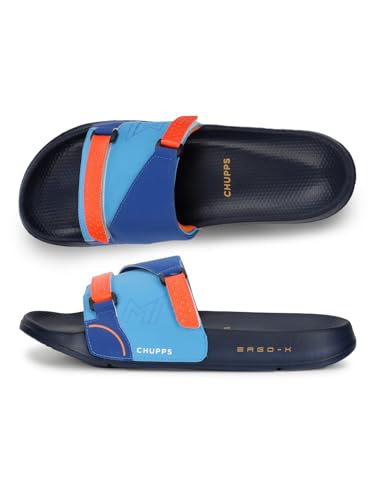 Image of CHUPPS Mi Ace Orange Navy Drift Orthopedic Slippers | Soft Footpharma Footbed | Breathable Ventilation Holes | Lightweight Flip Flops | Anti-Skid Chappals for Everyday For Mens