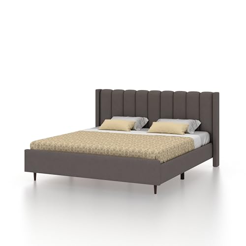 Image of Ganpati Arts Solid Sheesham Wood Emperor Upholstered Queen Size Bed Without Storage | Durable Wooden Double Bed Palang Furniture for Bedroom, Living Room, Home and Hotel (Grey)