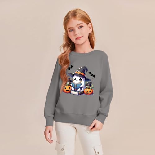 Cute Halloween Sweatshirt for Girls Fall Pullover Crewneck Pumpkin Bat Print Casual Top4