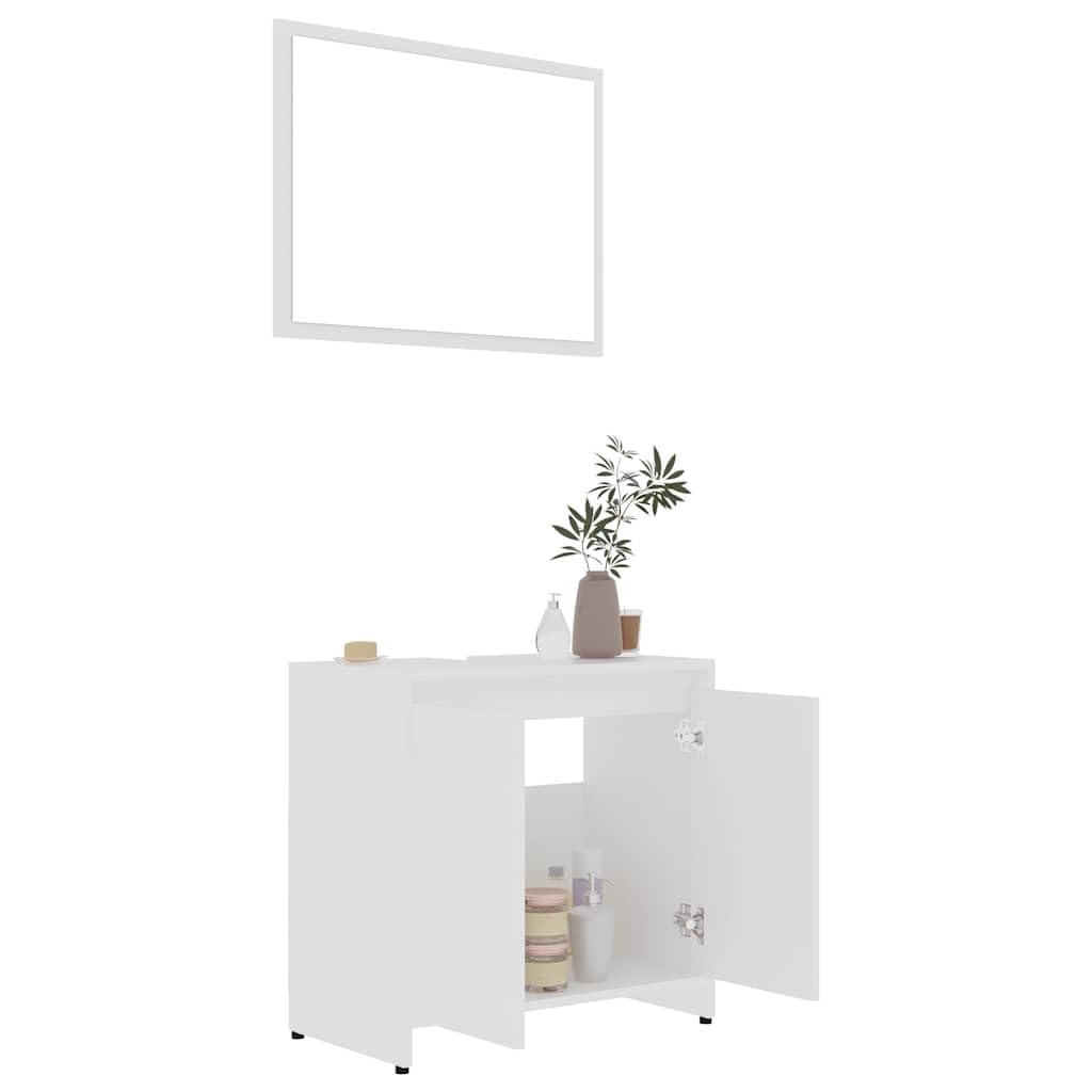 Lot de 4 meubles de salle de bain en bois blanc avec armoire haute, meuble