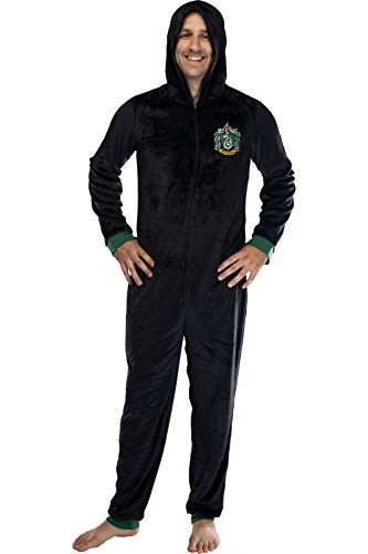 Harry Potter Adult Men's Slytherin Hooded One-Piece Pajama Union Suit (L/XL)