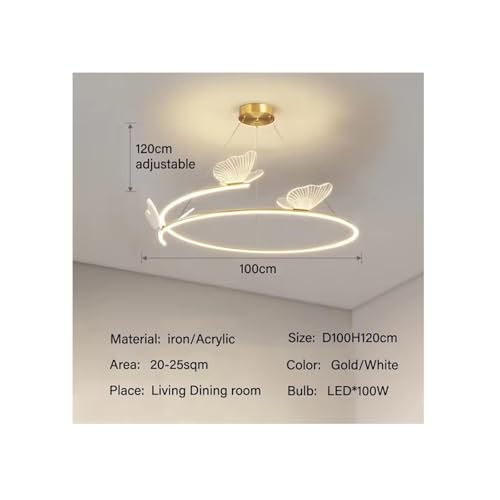 Lustre papillon LED suspendu circulaire à lumière dorée