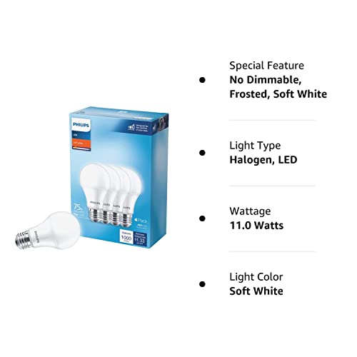 Philips A19 E26 (Medium) Led Bulb Soft White 75 Watt Equivalence 4 Pk #TOP2