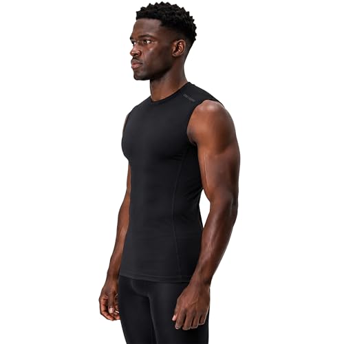 Image of DEVOPS 3 Pack Men's Athletic Compression Shirts Sleeveless | Gym Training, Running, Moisture Wicking, Compression Fit, 4-Way Stretch, UPF 50+, Sleeveless