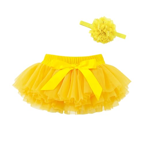 Image of 6M-3T Infant Baby Girl Tutu Skirt Toddler Girls Solid Color Tulle Skirts Birthday Outfits with Headband