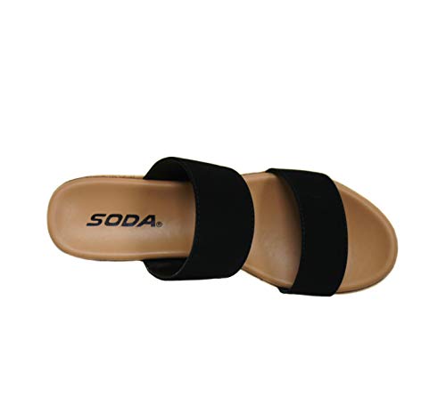 Soda Poppin ~ Slip On Cork Platform Wedge Sandals With 2 Straps On Top (8, Black) #TOP2