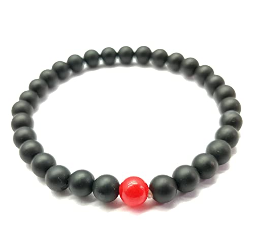 Bracelet spinelle noir mat 8mm calcédoine rouge unisexe LKBEADS