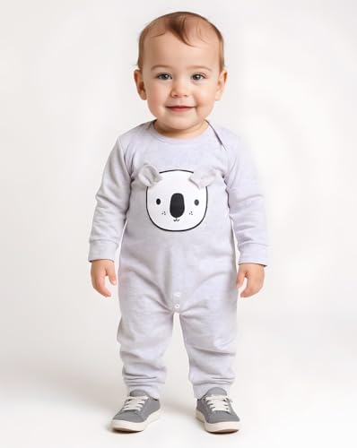 Image of 100% Cotton Animal face Print with 3D ears Rompers Sleepsuits Jumpsuit Night Suits for Infants Newborn Baby Boys & Girls