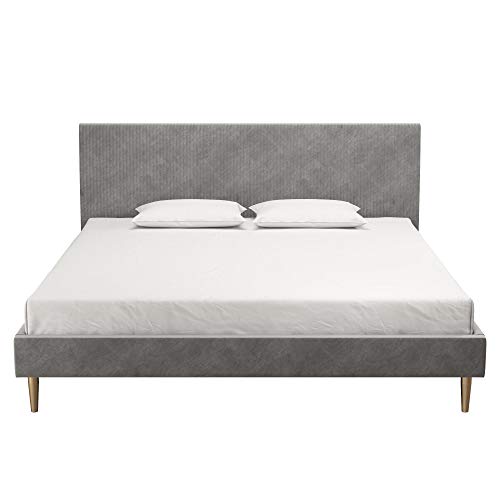 Mr. Kate Daphne Upholstered Headboard And Modern Platform Frame Bed, King, Light Gray Velvet #TOP6